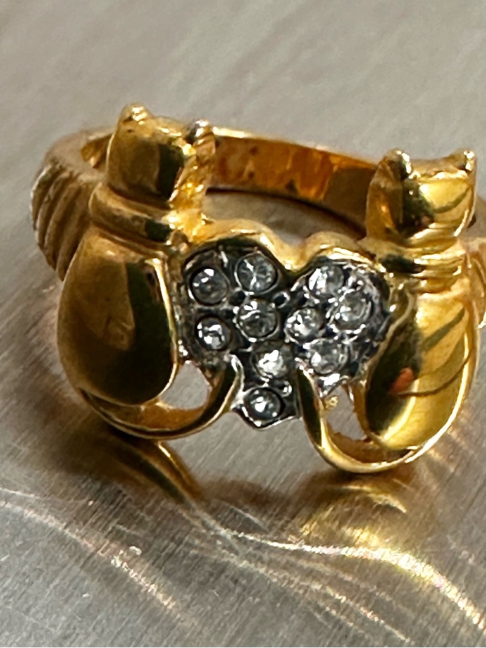Vintage Seta Cat Duo Heart Ring 4 - Picture 2 of 5